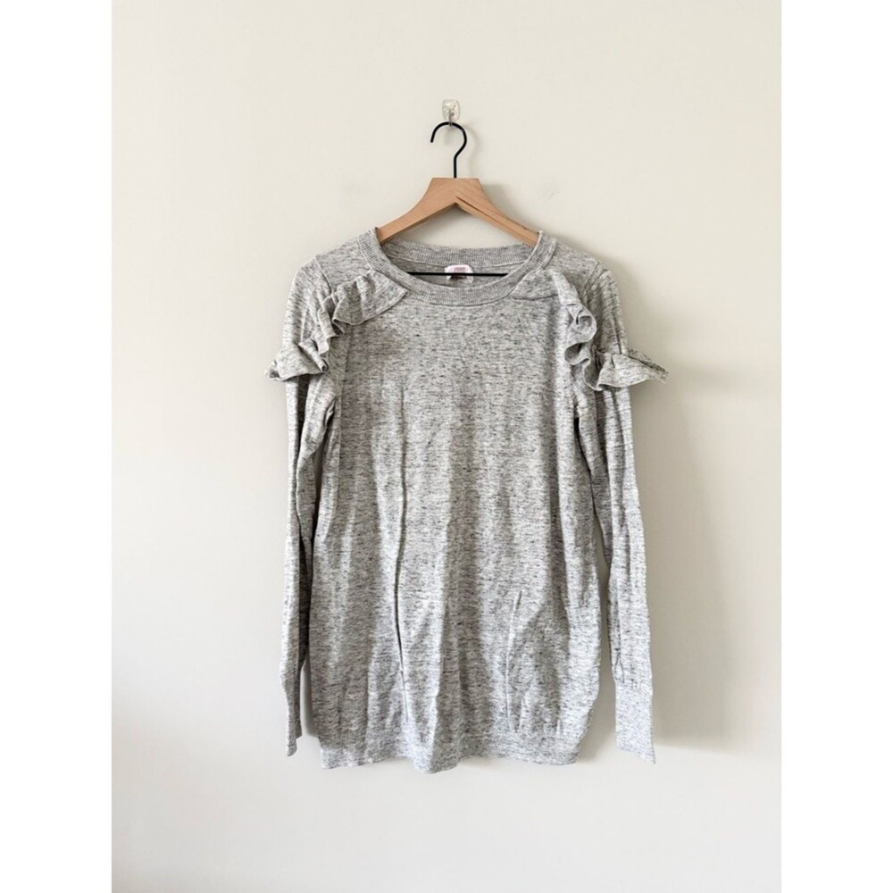 Isabel Maternity Gray Ruffle Shoulder Knit Sweater Size XS